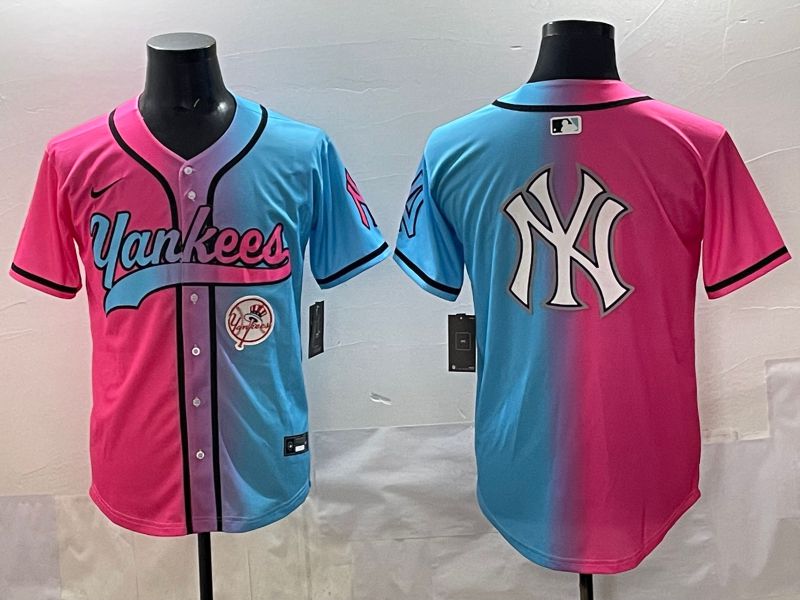 Men 2025 New York Yankees Blank Blue pink Game Nike MLB Jersey style 0025->new york yankees->MLB Jersey